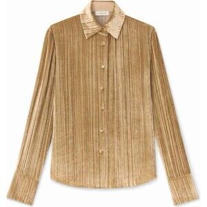 Lafayette 148 Velvet Plisse Blouse S Champange Quiet Luxury Minimalist Chic Top